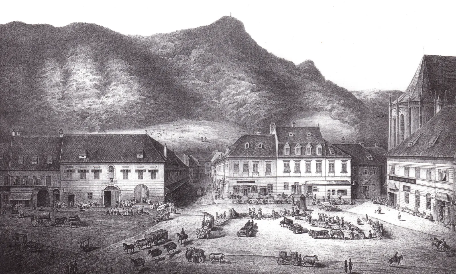 Svetniški trg v Brașovu (litografija iz leta 1848)